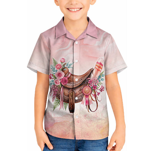 Melbourne Horse Floral Saddle Hawaiian Shirt Pink Rose With Waxflower Flowers