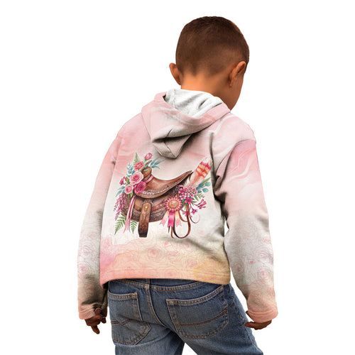 Melbourne Horse Floral Saddle Kid Hoodie Pink Rose With Waxflower Flowers
