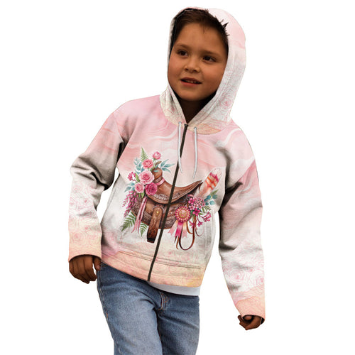 Melbourne Horse Floral Saddle Kid Hoodie Pink Rose With Waxflower Flowers