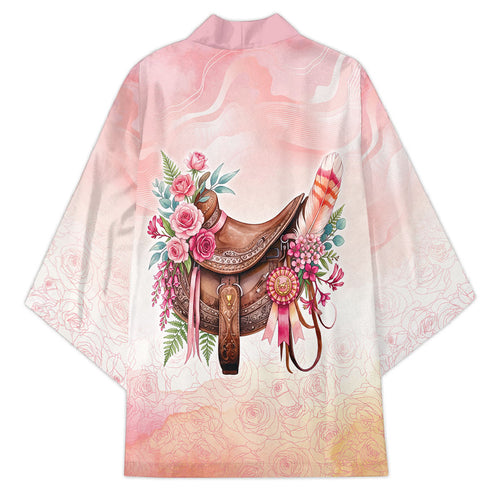 Melbourne Horse Floral Saddle Kimono Pink Rose With Waxflower Flowers