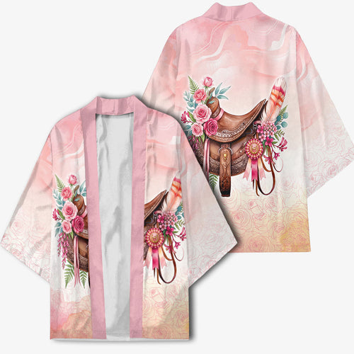 Melbourne Horse Floral Saddle Kimono Pink Rose With Waxflower Flowers