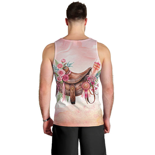 Melbourne Horse Floral Saddle Men Tank Top Pink Rose With Waxflower Flowers