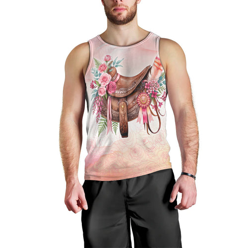 Melbourne Horse Floral Saddle Men Tank Top Pink Rose With Waxflower Flowers