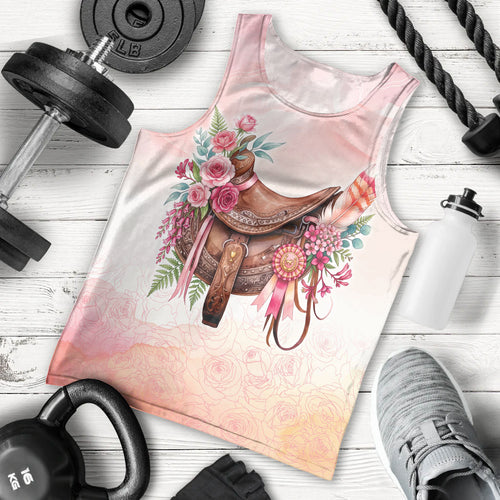 Melbourne Horse Floral Saddle Men Tank Top Pink Rose With Waxflower Flowers