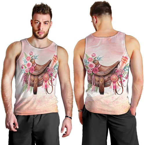 Melbourne Horse Floral Saddle Men Tank Top Pink Rose With Waxflower Flowers