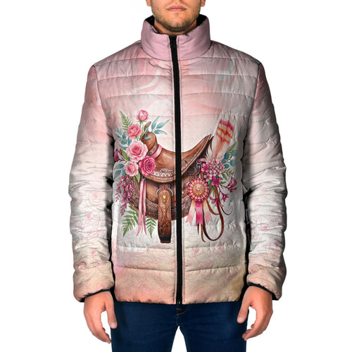 Melbourne Horse Floral Saddle Padded Jacket Pink Rose With Waxflower Flowers