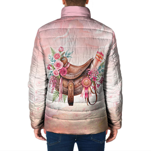 Melbourne Horse Floral Saddle Padded Jacket Pink Rose With Waxflower Flowers