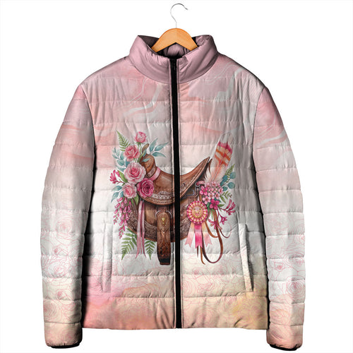 Melbourne Horse Floral Saddle Padded Jacket Pink Rose With Waxflower Flowers