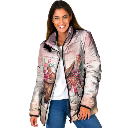 Melbourne Horse Floral Saddle Padded Jacket Pink Rose With Waxflower Flowers