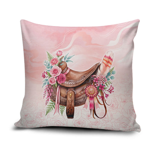Melbourne Horse Floral Saddle Pillow Cover Pink Rose With Waxflower Flowers