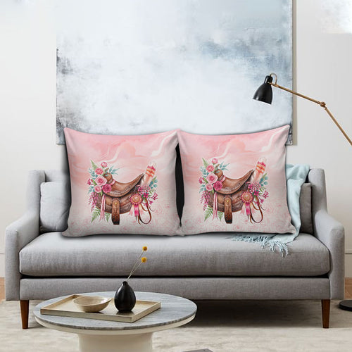 Melbourne Horse Floral Saddle Pillow Cover Pink Rose With Waxflower Flowers