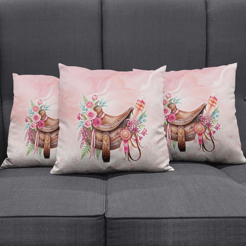 Melbourne Horse Floral Saddle Pillow Cover Pink Rose With Waxflower Flowers