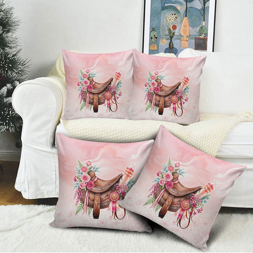 Melbourne Horse Floral Saddle Pillow Cover Pink Rose With Waxflower Flowers