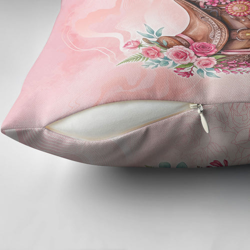 Melbourne Horse Floral Saddle Pillow Cover Pink Rose With Waxflower Flowers