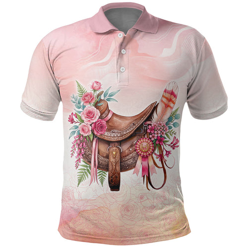 Melbourne Horse Floral Saddle Polo Shirt Pink Rose With Waxflower Flowers