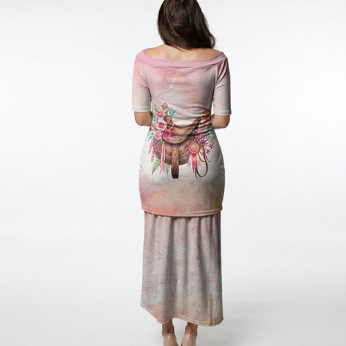 Melbourne Horse Floral Saddle Puletasi Pink Rose With Waxflower Flowers