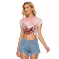 Melbourne Horse Floral Saddle Raglan Cropped T Shirt Pink Rose With Waxflower Flowers