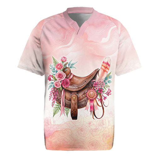 Melbourne Horse Floral Saddle Rugby Jersey Pink Rose With Waxflower Flowers