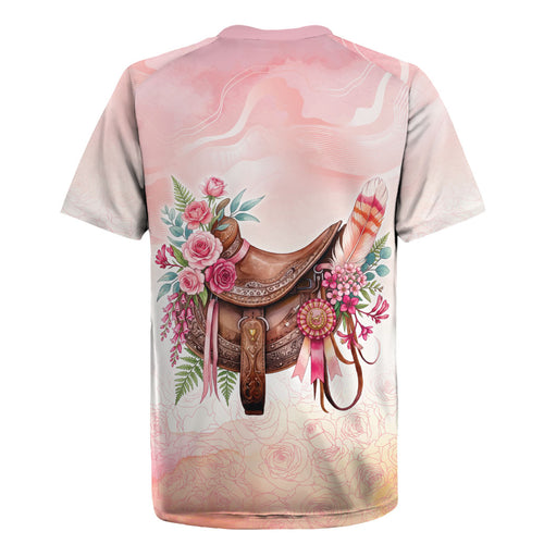 Melbourne Horse Floral Saddle Rugby Jersey Pink Rose With Waxflower Flowers