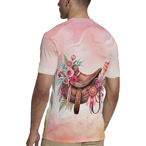 Melbourne Horse Floral Saddle Rugby Jersey Pink Rose With Waxflower Flowers