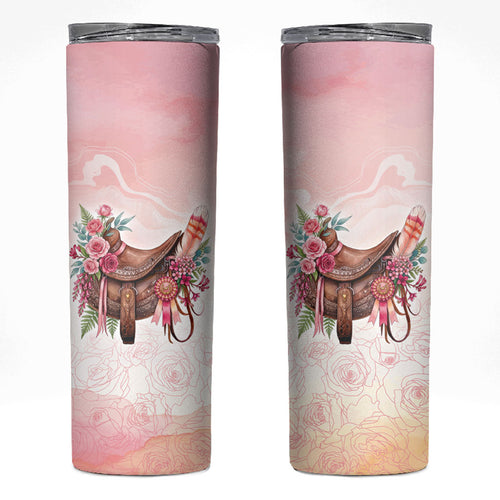 Melbourne Horse Floral Saddle Skinny Tumbler Pink Rose With Waxflower Flowers