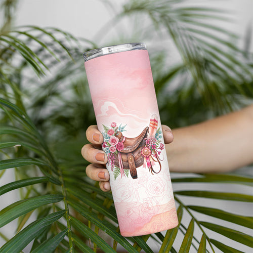 Melbourne Horse Floral Saddle Skinny Tumbler Pink Rose With Waxflower Flowers