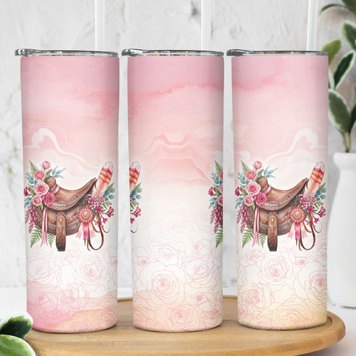 Melbourne Horse Floral Saddle Skinny Tumbler Pink Rose With Waxflower Flowers