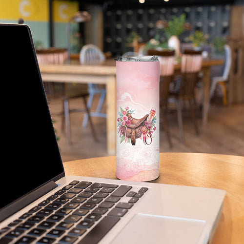 Melbourne Horse Floral Saddle Skinny Tumbler Pink Rose With Waxflower Flowers
