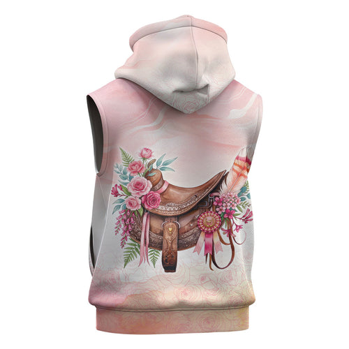 Melbourne Horse Floral Saddle Sleeveless Zip Hoodie Pink Rose With Waxflower Flowers