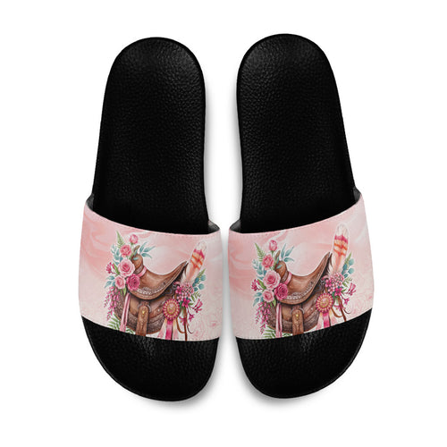 Melbourne Horse Floral Saddle Slide Sandals Pink Rose With Waxflower Flowers