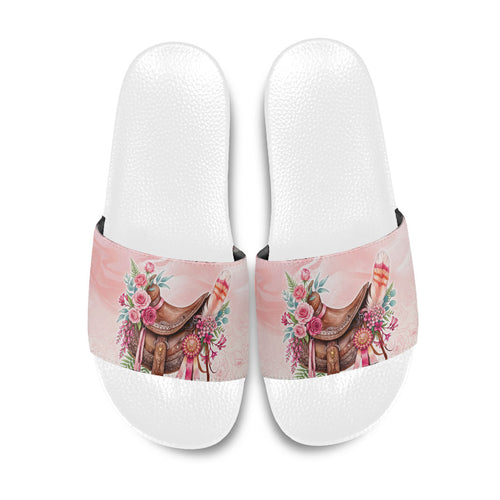 Melbourne Horse Floral Saddle Slide Sandals Pink Rose With Waxflower Flowers
