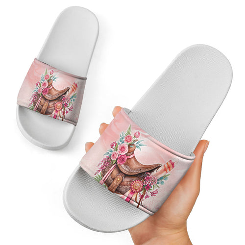 Melbourne Horse Floral Saddle Slide Sandals Pink Rose With Waxflower Flowers