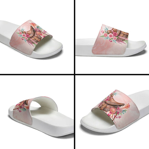 Melbourne Horse Floral Saddle Slide Sandals Pink Rose With Waxflower Flowers