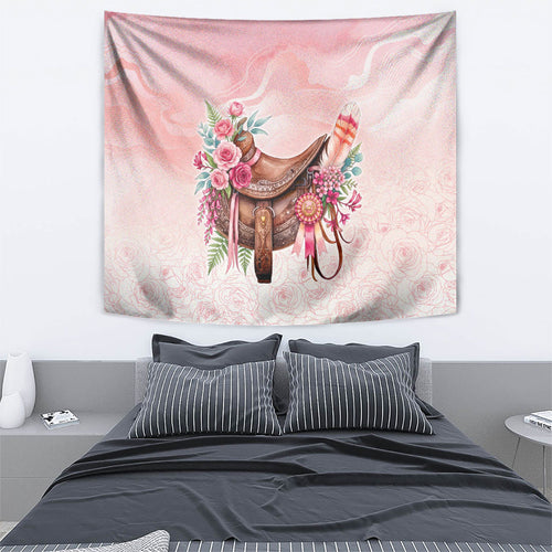 Melbourne Horse Floral Saddle Tapestry Pink Rose With Waxflower Flowers