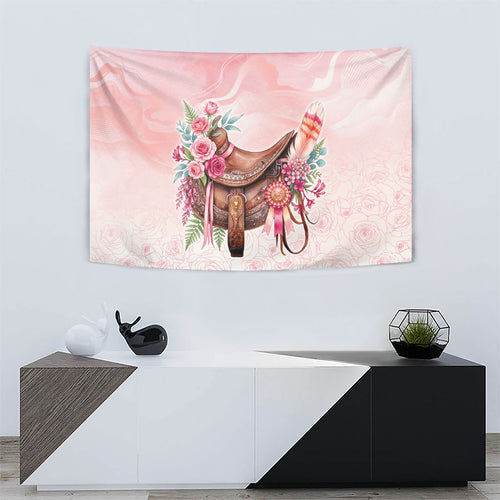 Melbourne Horse Floral Saddle Tapestry Pink Rose With Waxflower Flowers