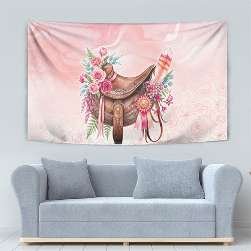 Melbourne Horse Floral Saddle Tapestry Pink Rose With Waxflower Flowers