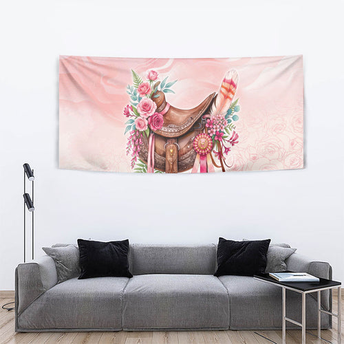 Melbourne Horse Floral Saddle Tapestry Pink Rose With Waxflower Flowers