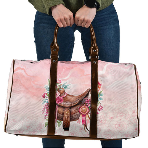 Melbourne Horse Floral Saddle Travel Bag Pink Rose With Waxflower Flowers