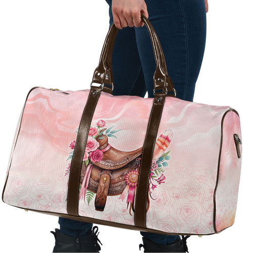 Melbourne Horse Floral Saddle Travel Bag Pink Rose With Waxflower Flowers