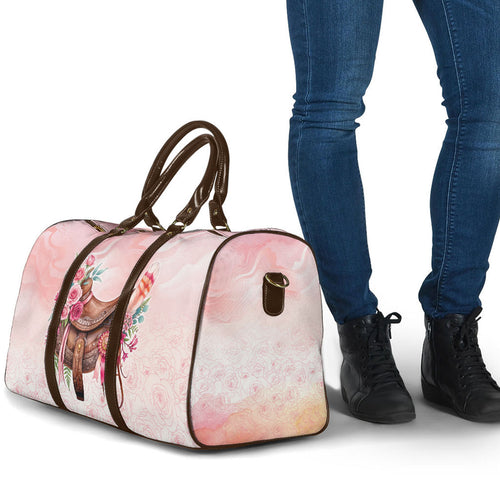 Melbourne Horse Floral Saddle Travel Bag Pink Rose With Waxflower Flowers