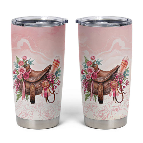 Melbourne Horse Floral Saddle Tumbler Cup Pink Rose With Waxflower Flowers