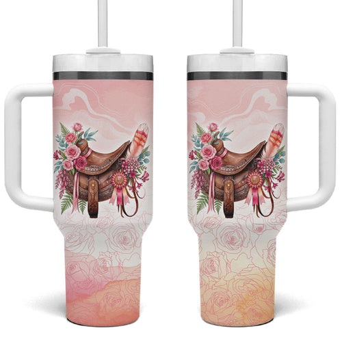 Melbourne Horse Floral Saddle Tumbler With Handle Pink Rose With Waxflower Flowers