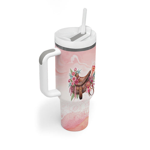 Melbourne Horse Floral Saddle Tumbler With Handle Pink Rose With Waxflower Flowers