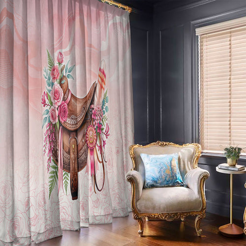 Melbourne Horse Floral Saddle Window Curtain Pink Rose With Waxflower Flowers
