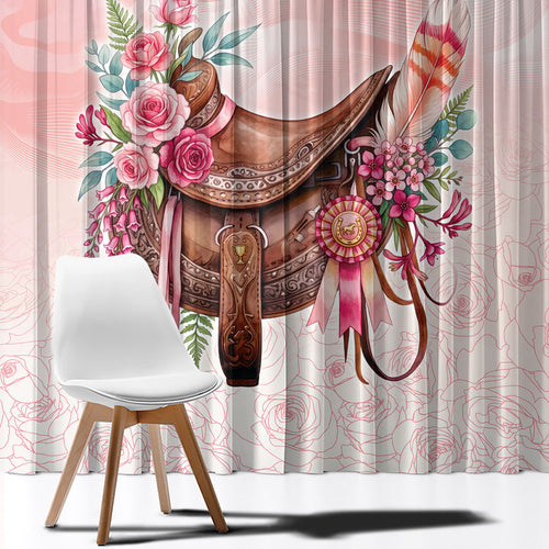 Melbourne Horse Floral Saddle Window Curtain Pink Rose With Waxflower Flowers