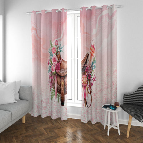 Melbourne Horse Floral Saddle Window Curtain Pink Rose With Waxflower Flowers