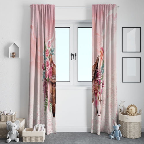 Melbourne Horse Floral Saddle Window Curtain Pink Rose With Waxflower Flowers