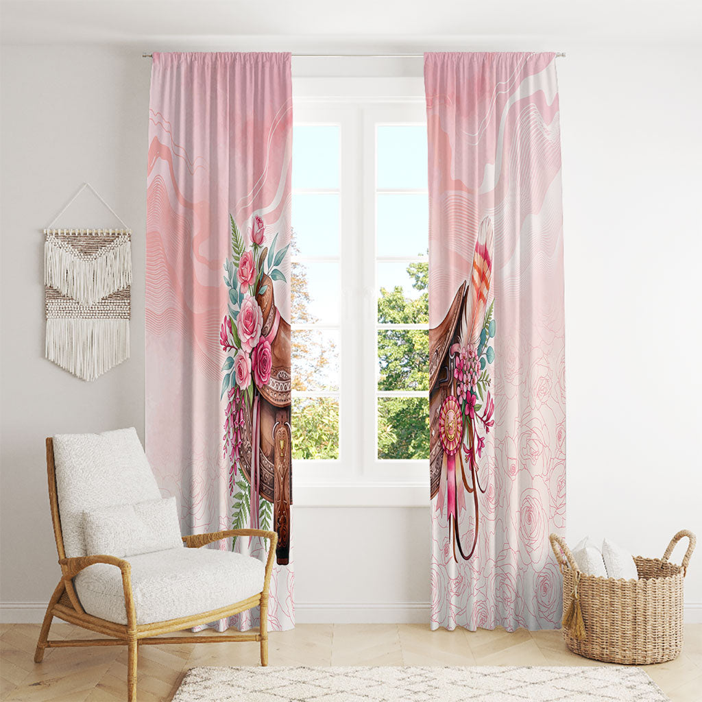 Melbourne Horse Floral Saddle Window Curtain Pink Rose With Waxflower Flowers