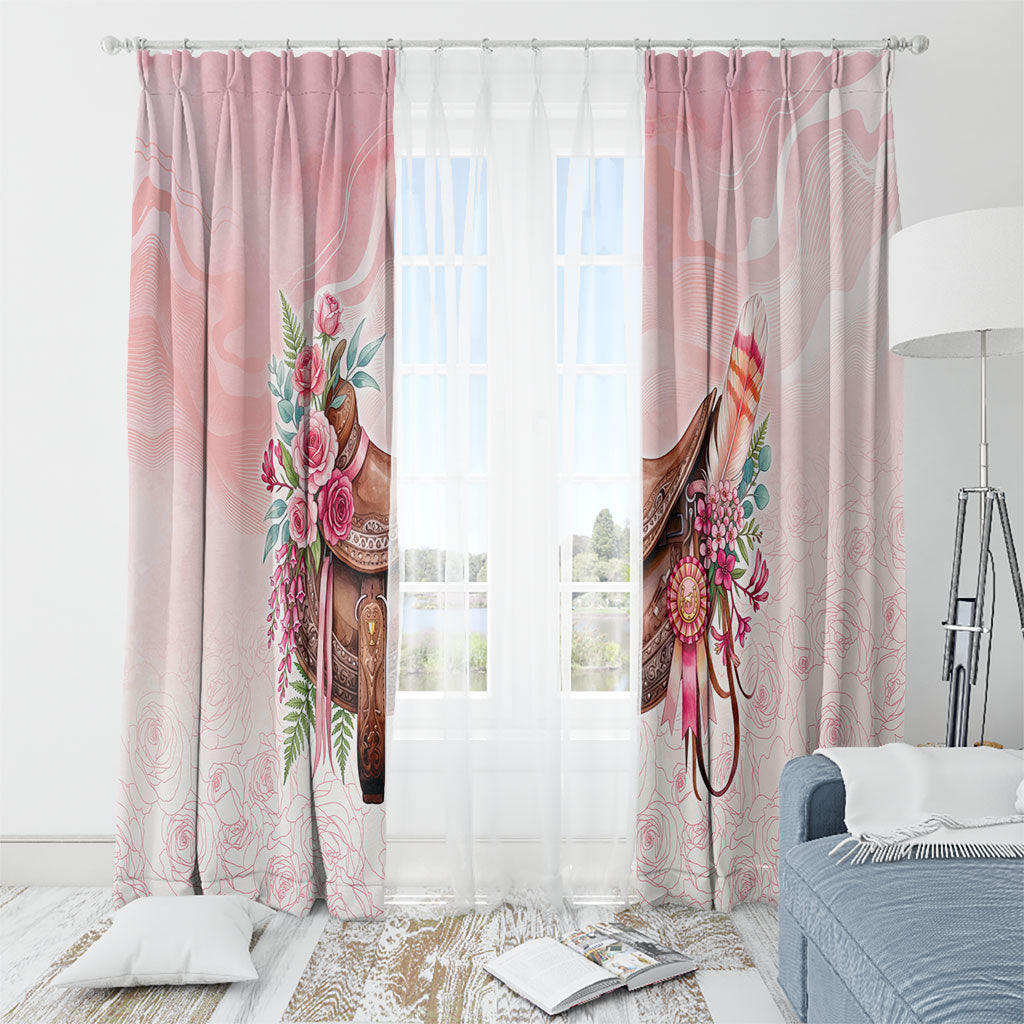 Melbourne Horse Floral Saddle Window Curtain Pink Rose With Waxflower Flowers
