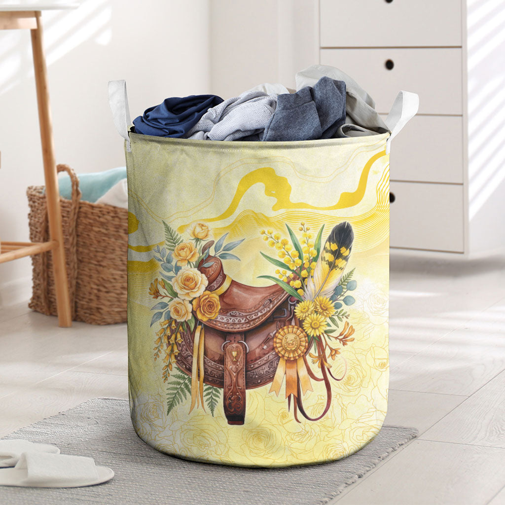 Melbourne Horse Floral Saddle Laundry Basket Yellow Rose With Wattle Flowers